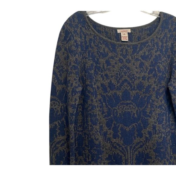 Sundance Lambswool Sweater Dress Womens Medium Gray & Blue Damask Boho - Picture 5 of 11